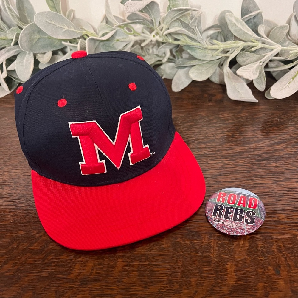 Ole Miss Rebels Baseball Cap Adjustable Block M Color Block Flatbill O/S & Pin